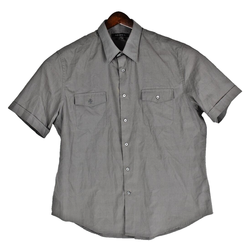 AXIST Mens Short Sleeve Button Shirt SLIM Grey/Grey Texture Plaid SIZE XXL 2X