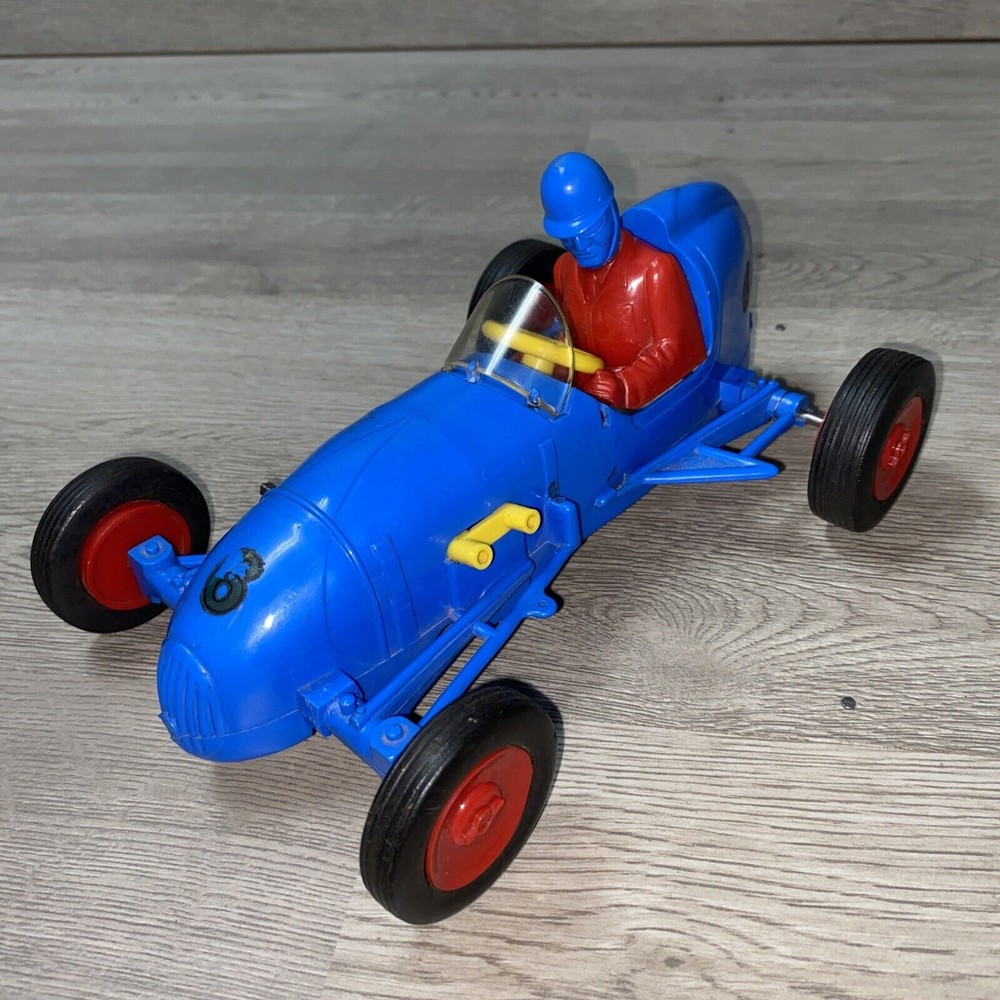 Vintage NOSCO PLASTICS Indy Style Race Car - Hard Plastic - Wind Up Toy