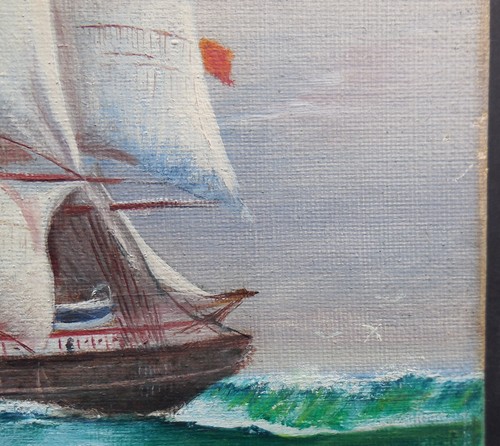 Vintage Marine Oil Painting on Canvas of a Sailing Clipper Tall Ship c1910 Ocean - Picture 6 of 17