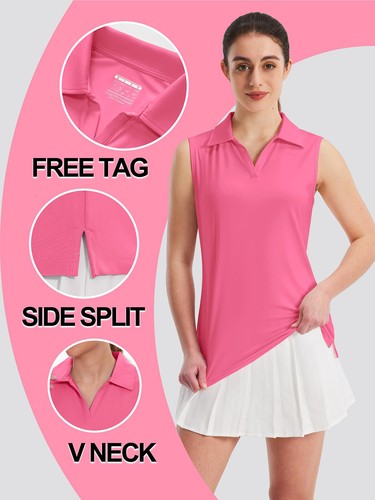 UPF 50+ Camicia donna golf sole scollo a V polo smanicata canotta allenamento asciugatura rapida top - Foto 28 di 72