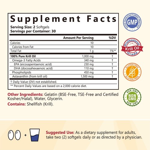 NatureMyst Krill Oil, Professional Grade 60 Liquid Softgels, Non-GMO, Gluten Fre - Picture 2 of 7