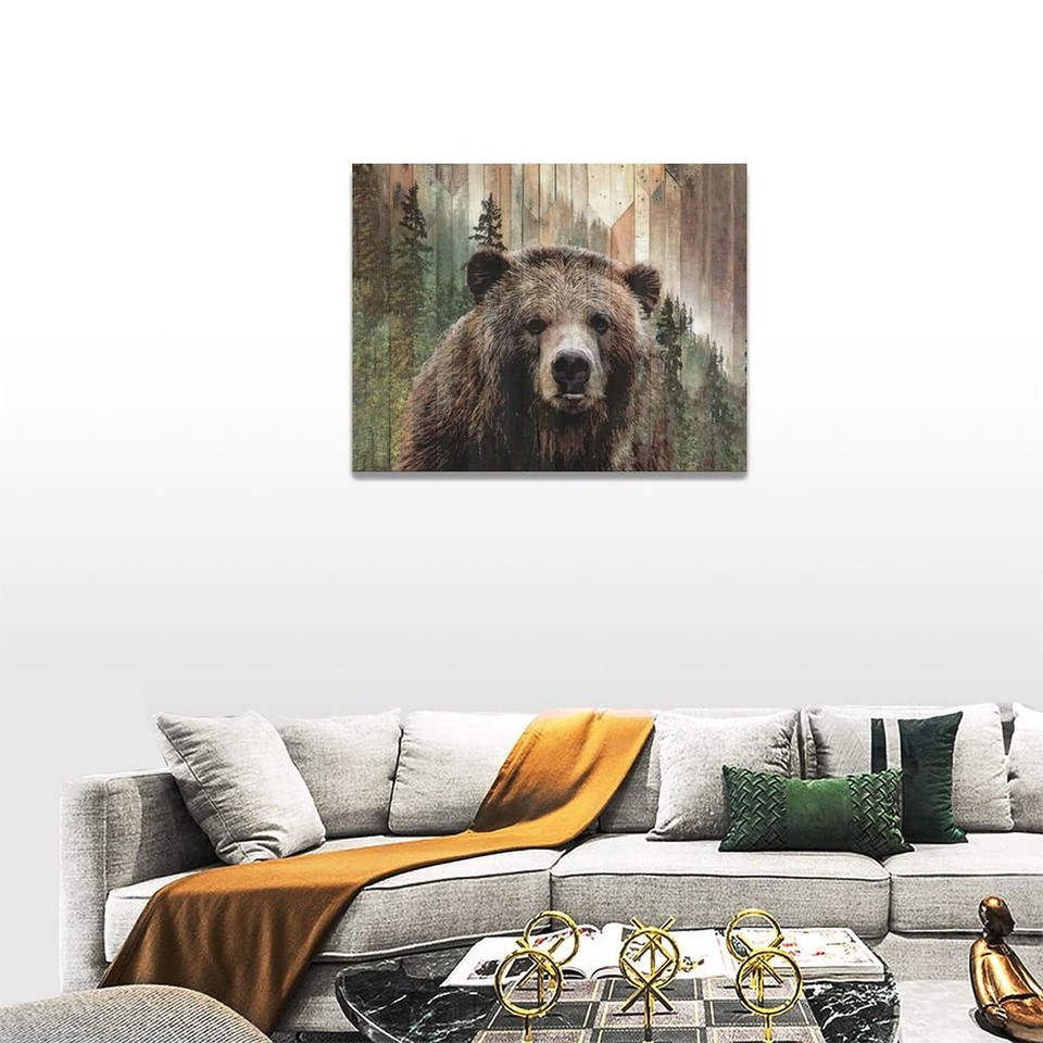 Farmhouse Bear Wall Art Rustic Forest Pictures Decor Woodland Wildlife