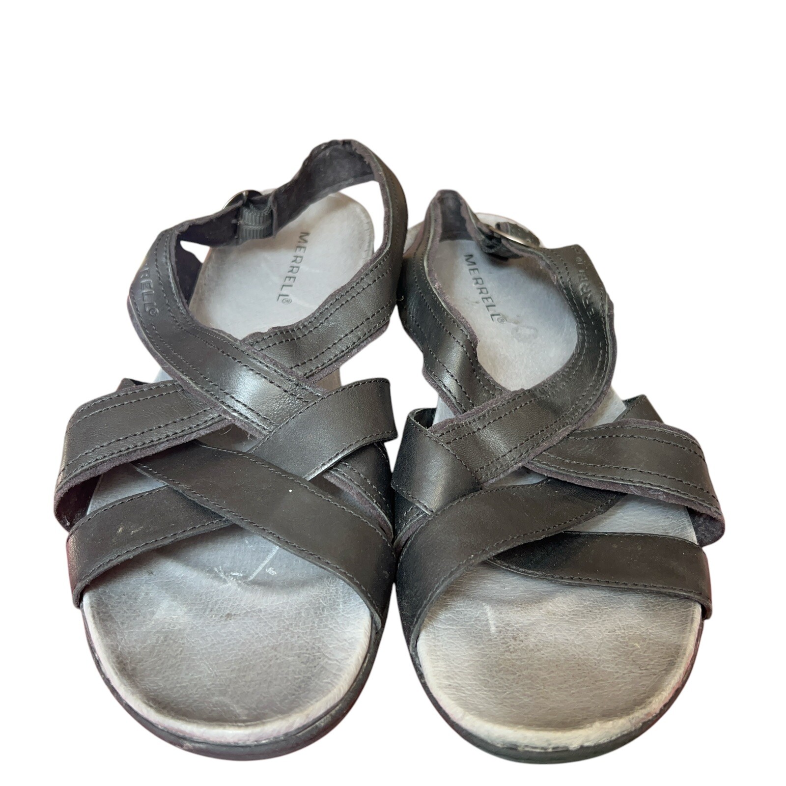 Scarpe sandalo Merrell fagotto nero pelle cinturino slingback donna 10 casual