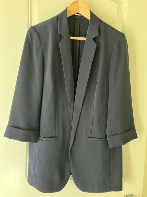 EXPRESS Washable Slim Boyfriend NAVY BLUE BLAZER Women's MD Medium