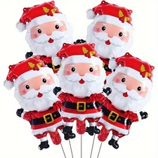 Christmas Decoration 5 Pack Mini Santa Claus Foil Balloons with Golden Belts