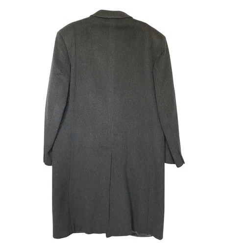 Vintage 80s Made in Yugoslavia Wool Overcoat Men 46R Charcoal Grey Long Coat image 2