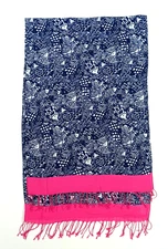 Lilly Pulitzer Upstream Sarong Scarf Cover Up Blue Fish Pink Tassels Oversized