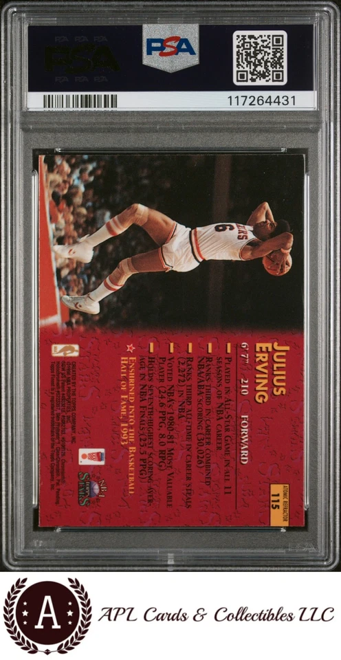 1996 Topps NBA Stars #115 Julius Erving Finest Atomic Refractor PSA 10 - Image 2 of 2