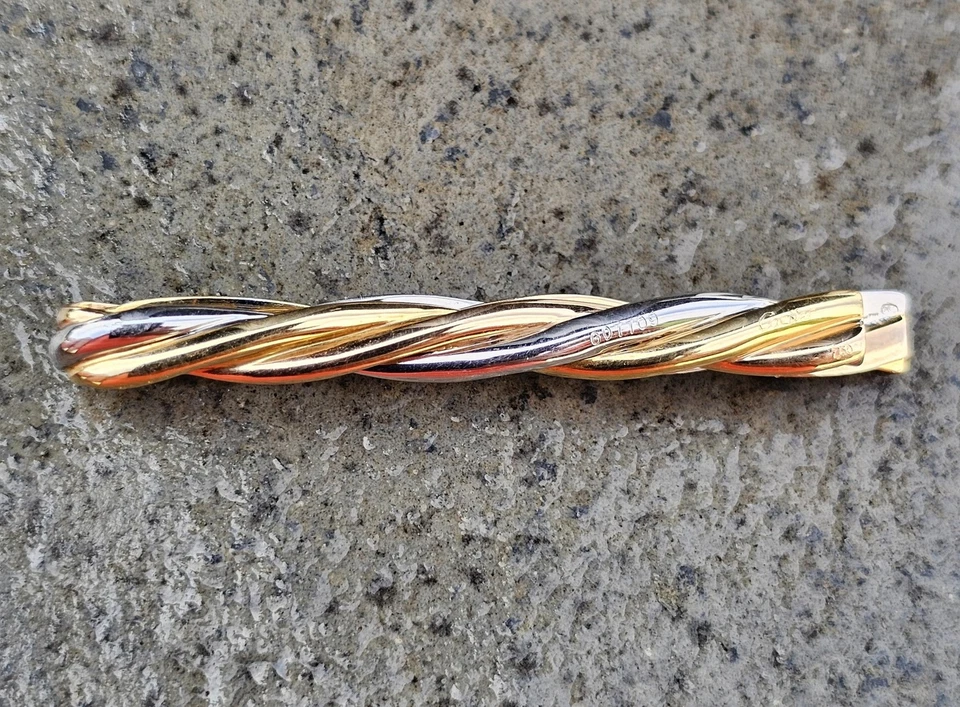 Clip de barra de corbata vintage Cartier oro amarillo blanco rosa torcido Trinity 2,25" 9,8 g Foto 4 de 4
