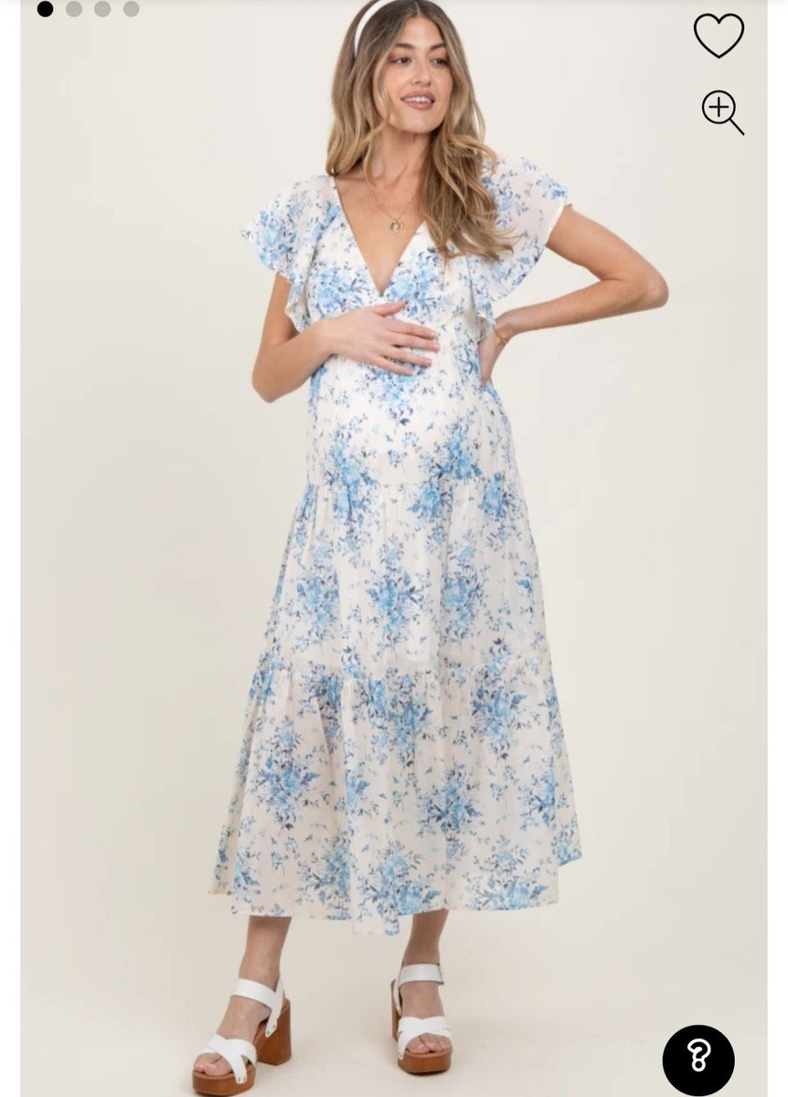 Pinkblush Maternity Dress Light Blue Floral Size Small