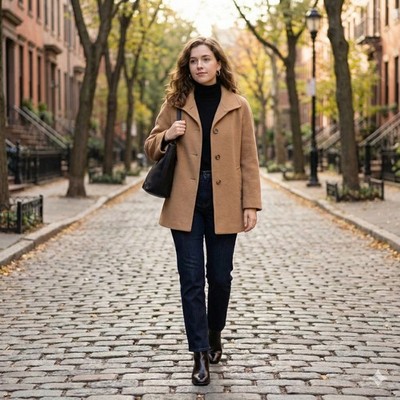 Talbots Peacoat Womens 10 Brown Camel Hair Classic Minimalist READ Old Money