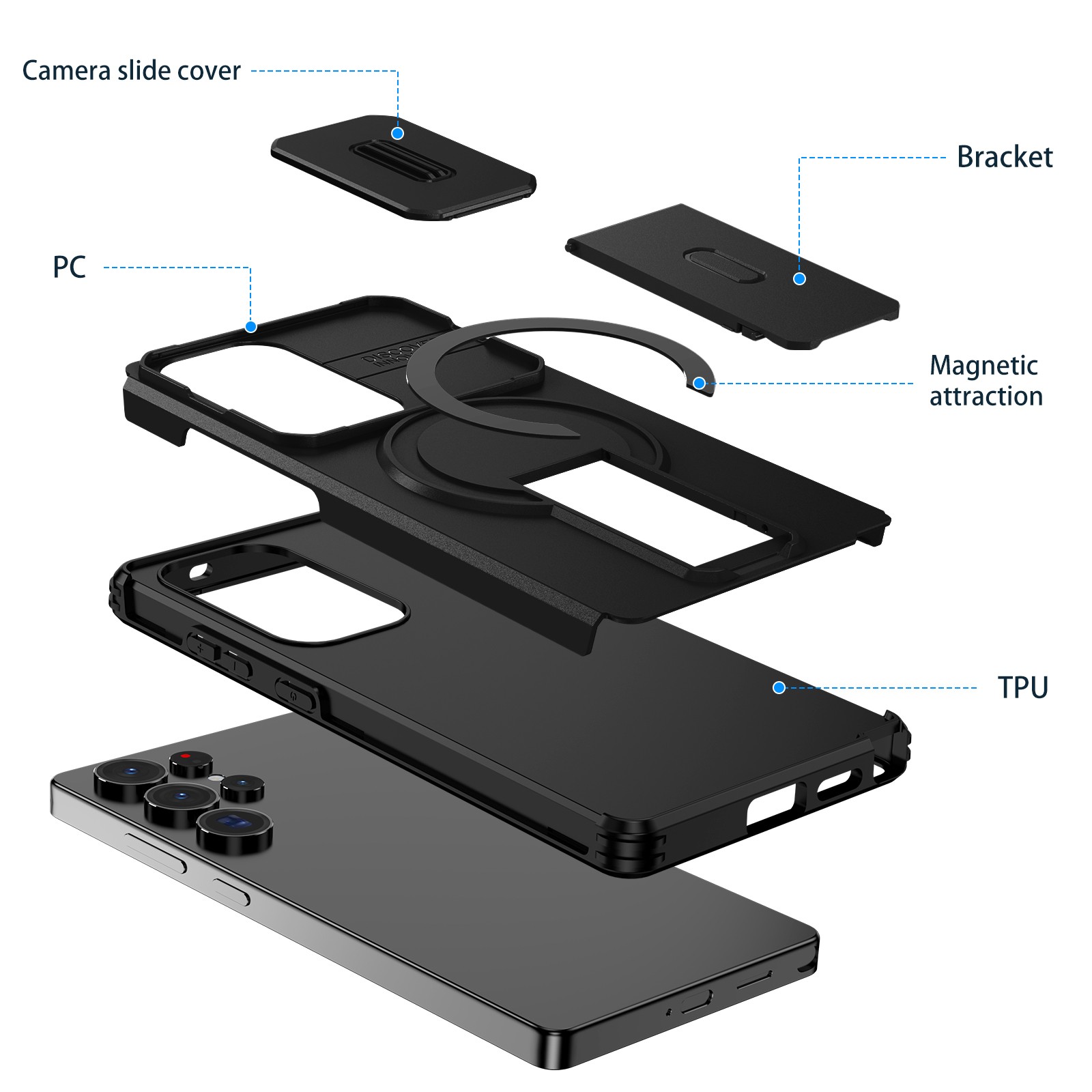 For Samsung S25 Ultra Edge S24 FE Plus Shockproof Stand Case Slide Camera Cover