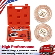 Brake Line Pipe DIY Kit 3/16 + 1/4 25FT Copper Pipe Flaring Tool & 40 Fittings