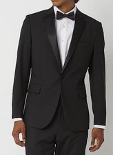 J Ferrar Slim SIZE 34R Men s Blazer Tuxedo Coat Black Shiny Lapel One Button