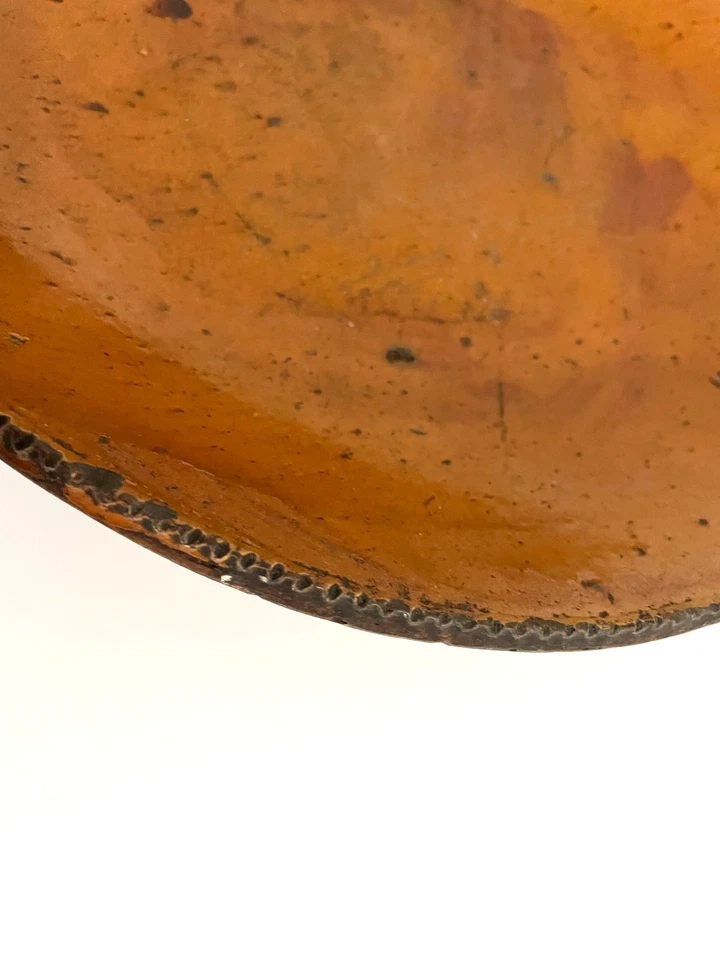 ANTIQUE REDWARE DISH/BOWL PENNSYLVANIA PRIMITIVE 1800's 12” CRIMPED COGGLE EDGE - Image 4 of 4