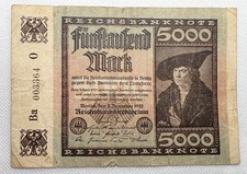GERMANY Weimar Republic 1922 5000 Mark Reichsmark German Banknote