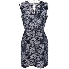 Nine West Floral Jacquard Sheath Dress Black White Sleeveless Keyhole 10P