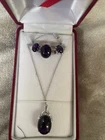 Vintage Y2K Sterling Silver Amethyst Earrings Ring Necklace Set