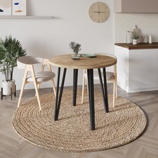 Modern Round Dining Table – 90 cm – Oak Effect Top with Black Legs – XANA Table