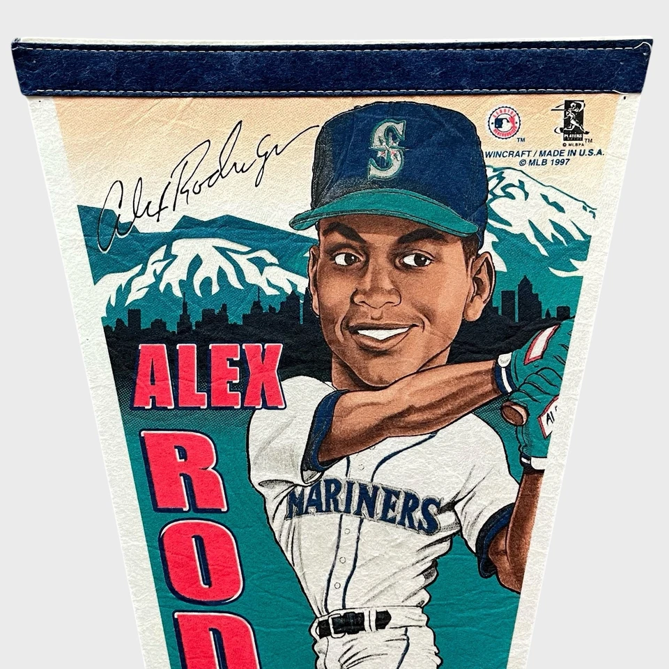 Banderín de caricatura de colección 1997 WinCraft Alex Rodríguez Seattle Mariners MLB Foto 3 de 4