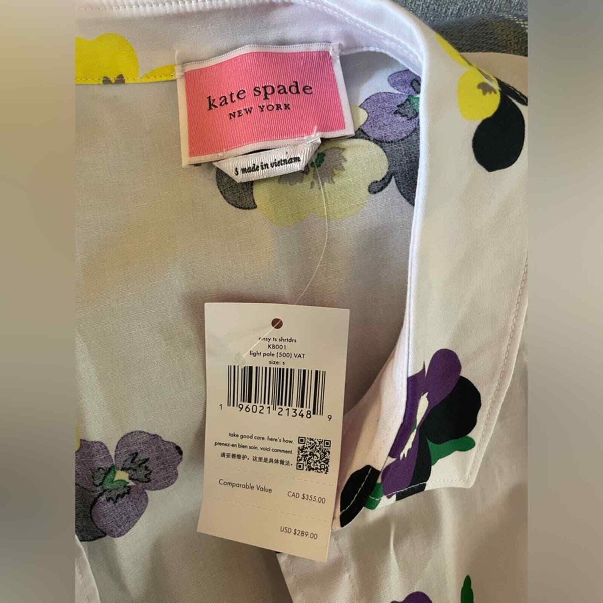 Kate Spade Pansy Toss Floral Printed Tie Waist Shirtdress