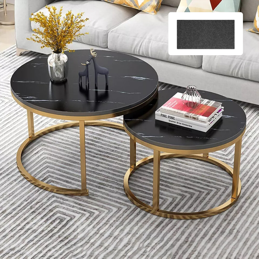 Yaheetech Round Nesting Coffee Tables Set of 2, Glass Top Side Table End Tables with Metal Frame for Living Room Bedroom Office, Gold 11 Nesting Coffee Tables Set of 2 Round Stacking Sofa Side Tables for Living Room