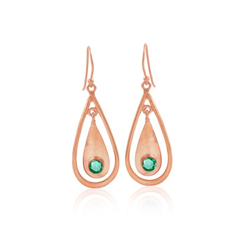 14K Gold 0.20 CT Emerald May Birthstone Pear Shape Hook Earrings Valentine's Day - 第 3/3 張圖片