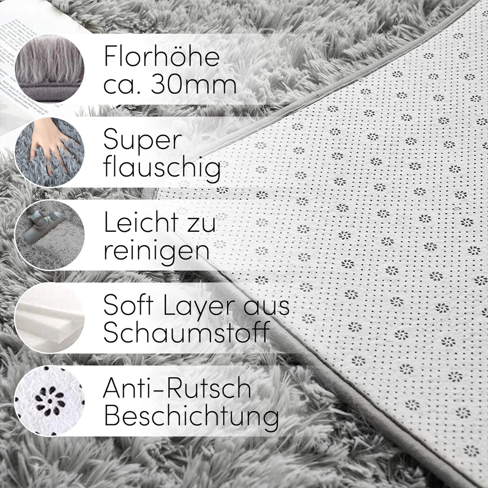 Shaggy Hochflor Teppich Läufer Langflor Wohnzimmer Schlafzimmer Pflegeleicht - Bild 3 von 4