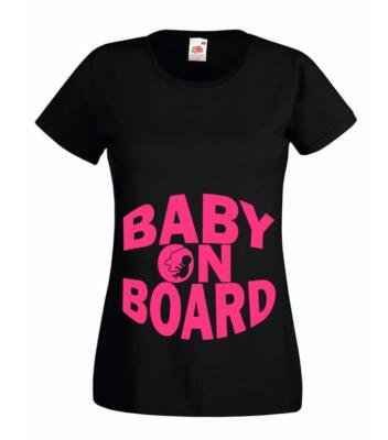 Schwarzes Damen-T-Shirt Baby an Bord Umstandsmode Schwangerschaft Babybauch Lady Fit