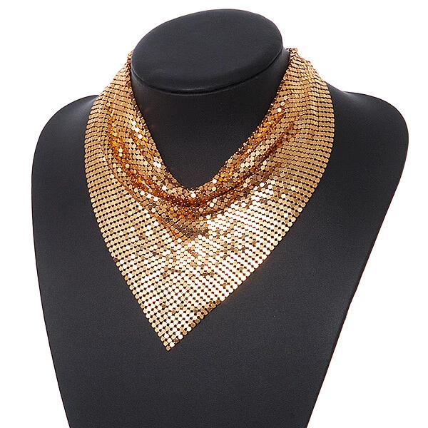 Statement Gold Tone Mesh Bib Necklace 34cm Long 8cm Ext 18cm Drop