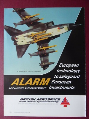 7/1985 PUB BRITISH AEROSPACE MISSILE ALARM ANTI RADAR RAF TORNADO ORIGINAL AD