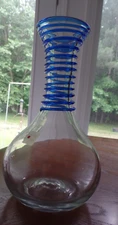 Blenko Vase 9" Royal Blue Coil On Neck Of Clear Myers Design Bottle w/Sticker