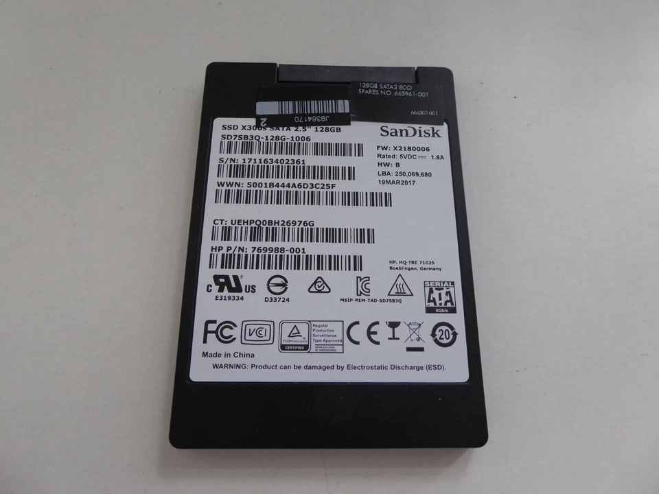 Orig. HP SanDisk X300s 2,5 128GB SSD HP PN: 769988-001 665961-001 769997-001 - Bild 1 von 1