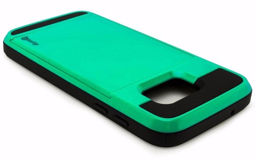 For Samsung Galaxy S7 Hybrid Black Silicone Cover Teal Hidden Compartment Case - Zdjęcie 5 z 5