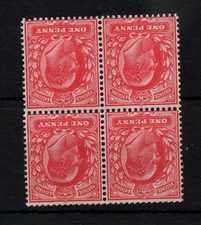 GB KEVII 1902 1d brt scarlet Inverted WMK MNH block WS38221