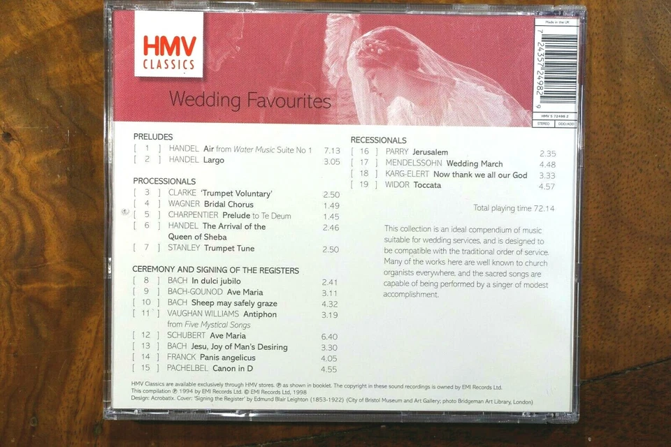 Wedding Favourites -  Mendelssohn, Toccata,Marshall  -  CD, VG - Image 2 of 2