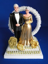 New Elegant 50th Wedding Anniversary Couple Caketopper in gold, 56