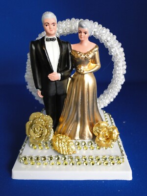 New Elegant 50th Wedding Anniversary Couple Caketopper in gold