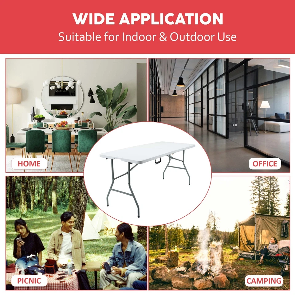 5ft Folding Table Trestle Camping Party Picnic BBQ Stall Garden Indoor Outdoor - Image 3 of 4