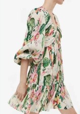 H&M Plisse Dress V Neck Pink Floral EUC Sz S Garden fairycore romantic X1.