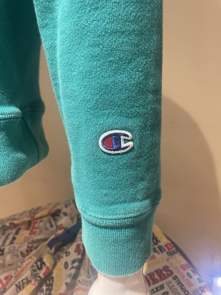 Champion Sudadera con Capucha Tejido Inverso Juvenil XL Logo Pullover Verde Azulado Foto 3 de 4