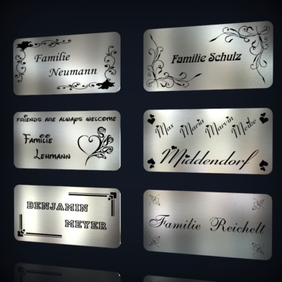 EDELSTAHL TÜRSCHILD  NAMENSSCHILD KLINGELSCHILD MIT LASERGRAVUR NACH WUNSCH
