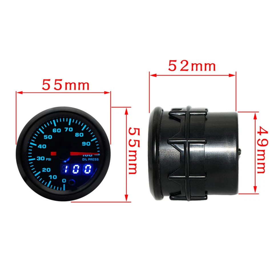7 Color 52mm Oil Pressure Gauge 0-100 Psi+Sensor Analog/Digital Dual Disply Auto - Image 4 of 4