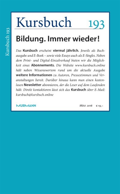 Thumbnail - Kursbuch 193 Peter Felixberger 9783961960026
