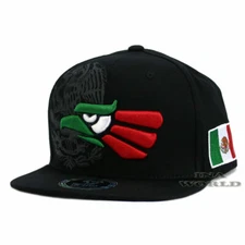 Mexican Hat Hecho En Mexico Eagle Aguila Snapback Baseball Cap-Black/Flag Eagle