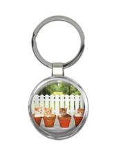 Cat : Gift Round Keychain Cute Animal Kitten Funny Friend Pot Feline Pets Lover