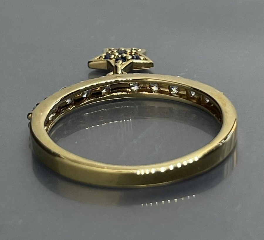 Anillo Kirks Folly Mujer Talla 11.25 Tono Dorado Facetado Blanco Azul Cristal Estrella Dije Foto 4 de 4