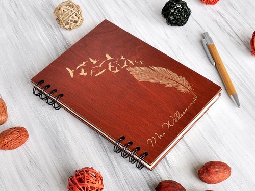 Personalized Notebook Wood Journal Back to School Male Teacher Gift End of Year - Picture 3 of 12