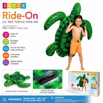 INTEX Lil' Sea Turtle Ride-On Inflatable Pool Float 59'' Kids Ages 3+