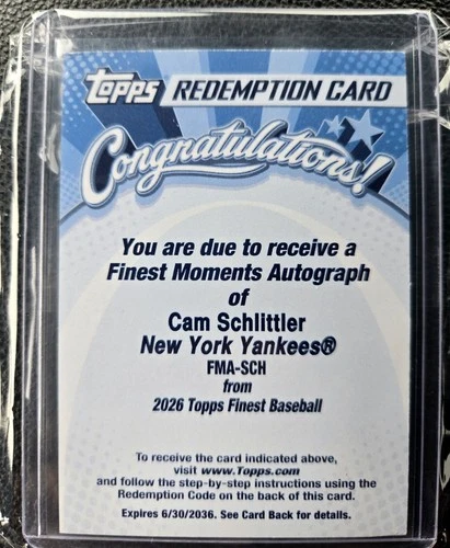 2026 Topps Finest Cam Schlittler Base (RAW)